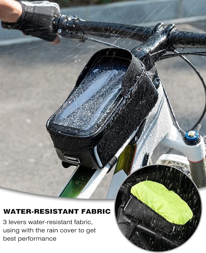 ROCKBROS Bike/Bicycle Phone Front Frame Bag, Waterproof, Tube Bag,Cycling Pouch, Bike Accessories for Men Compatible Phone Under 7”