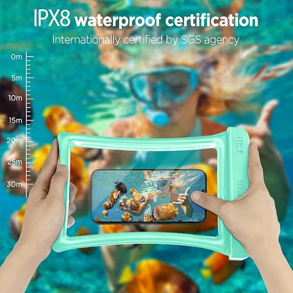 CACOE [Floatable Floating Universal IPX8 Waterproof Phone case 2 Pack-Up to 10.0",Adjustable Lanyard Phone Pouch,Cellphone Dry Bags for Vacation Beach Pool Kayak Cruise Travel Essentials（Pink+Green）