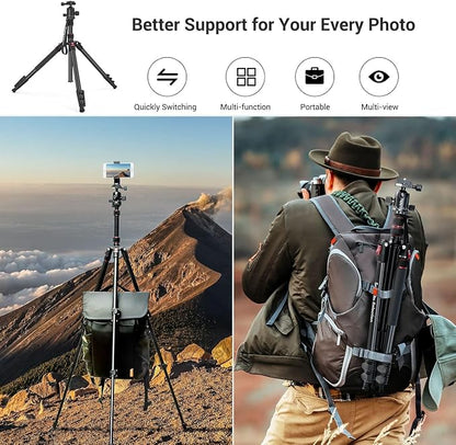 SmallRig CT-20 Camera Tripod, 78.7" Foldable Aluminum Tripod & Monopod, 360°Ball Head Detachable, Payload 33lb (200cm/78.7")