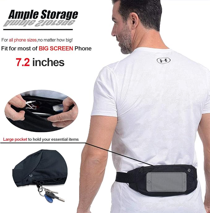 Waterproof Running Belt Bag Waist Pack,Sport Fanny Pack Pouch for Men Women,Runners Phone Holder for iPhone 17 16 15 14 13 12 11 Pro Max XS XR X 8 Plus Galaxy,Workout,Jogging,Exercise,GYM,Dog Walking