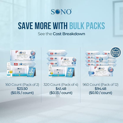 SONO Disinfecting Wipes - No Alcohol & Bleach, Medical-Grade, All-Purpose - School, Household, Dorm, Salons, Spas, Pilates & Yoga Studios Cleaning Kit - 320 ct (pack of 4) 80 count packs w/Sanitizer