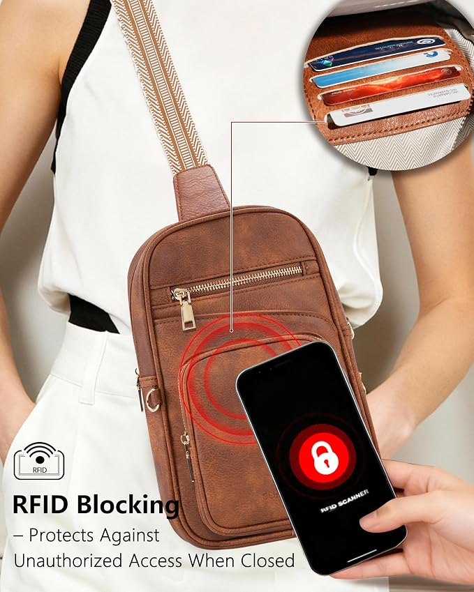 Anti Theft Crossbody Bags for Women,RFID Sling Bag Travel Purse,Vegan Leather Cross Body Purses Chest Bag for Travel(Pure Brown) | Multi-Pocket, Structured bag, Any Occasion