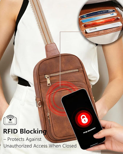 Anti Theft Crossbody Bags for Women,RFID Sling Bag Travel Purse,Vegan Leather Cross Body Purses Chest Bag for Travel(Pure Brown) | Multi-Pocket, Structured bag, Any Occasion