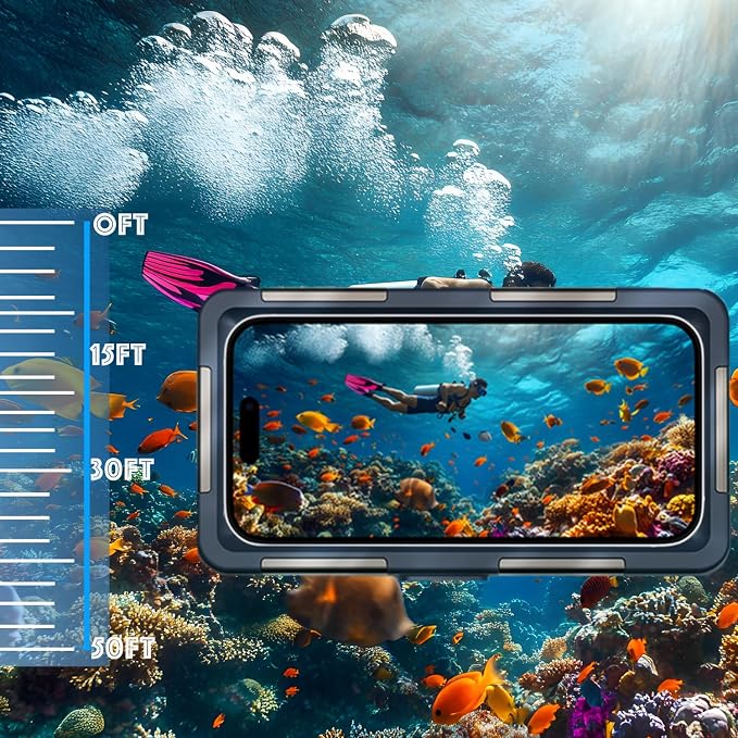 𝟐𝟎𝟐5 Underwater Snorkeling Diving Phone Case for Phone 16/15/14/13/12/11 Pro Max/XR/XS/X Galaxy S8/S9/S10.[50ft/15m] Professional Scuba Dive Waterproof Case Underwater Photo Video Blue