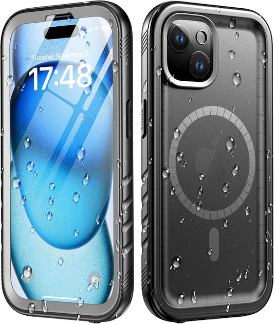 Cozycase for iPhone 15 Waterproof Shockproof Dustproof Case [Compatible with MagSafe] - Heavy Duty/360 Full Body/Military Grade/Rugged Built in Screen/Camera Protector with Lanyard Black