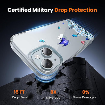 3 in 1 for iPhone 15 Plus Case Clear Printed Design | Yellowing-Resistant Acrylic Back, Screen Protector *1 & Camera Lens Protector*1, Military-Grade Protection