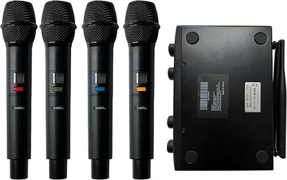 4-Channel Wireless Microphone System, UHF Compact Cordless Mic Set w/ 4x10 Frequencies, 200ft Range, Dynamic Handheld Microphone for Singing, Karaoke, Church, DJ, Wedding (MWM-41-4H)