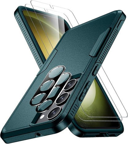 SPIDERCASE Designed for Samsung Galaxy S23 Case, [10 FT Military Grade Drop Protection], 2 Pack [Tempered Glass Screen Protector+Camera Lens Protector] Heavy Duty Shockproof Case, Dark Green
