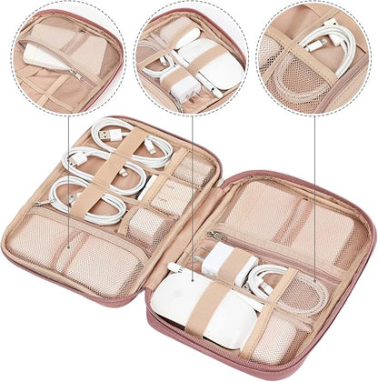 NISHEL Travel Cord Organizer, Electronic Cable Accessories Storage Bag | Bag for chargers, cables, phones, hard drives, USB devices and SD cards, ideal for travel and daily use, Rosewood-Pink