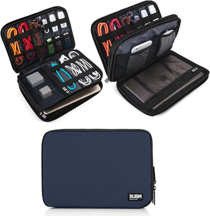 BUBM Double Layer Electronic Accessories Organizer, Travel Gear Bag for Cables, USB Flash Drive, Plug and More, Perfect Size Fits for iPad Mini (Medium, Dark Blue) | Travel Gadget Bag for Cables, USB Flash Drive, Plug and More, Perfect Size Fits for iP...