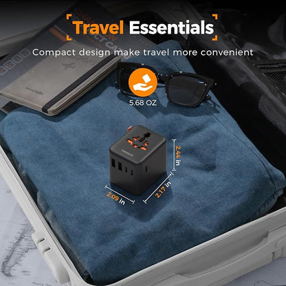 TESSAN Universal Travel Adapter, Black | 28W, 5 USB Ports (3 USB C), US to Europe UK France Germany Spain Australia, Type C G A I