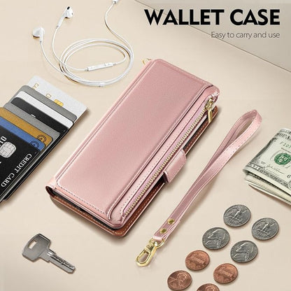 Antsturdy Compatible with iPhone 14 Wallet Case RFID Blocking,PU Leather Phone Case Women Men Flip Shockproof Cover with Wrist Strap Zipper Pocket Credit Card Holder Slots,for Apple 14 6.1" Rose Gold