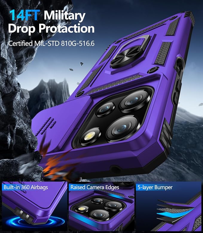 Taisairu for Motorola Moto G 2025/G 2026/G Play 2026 Case with Screen Protector & Slide Camera Lens Cover, Built-in Ring Stand Case for Moto G 2026/G 2025/G Play 2026 (Purple)