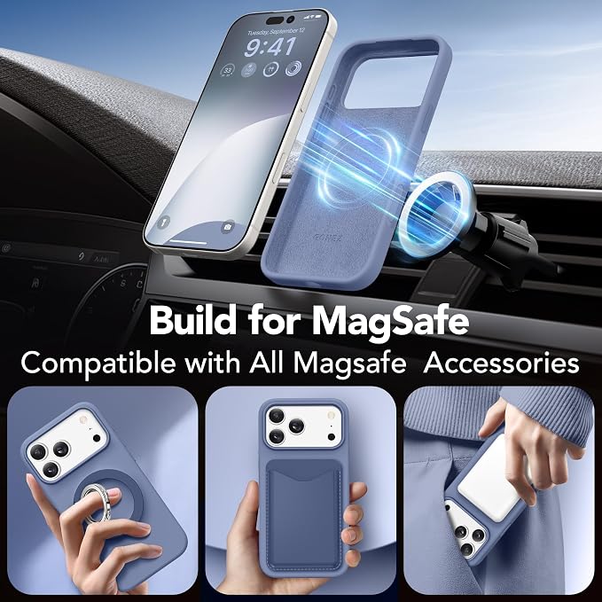 GONEZ Magnetic for iPhone 17 Pro Max Case, Compatible with MagSafe, [Screen Protector + Camera Lens Protector], Liquid Silicone Anti-Scratch Shockproof Protective Phone Case 6.9 inch, Lavender Gray