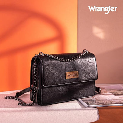 Wrangler Flap Crossbody Purse for Women Shoulder Bag Vintage Wallets with Chain Strap
