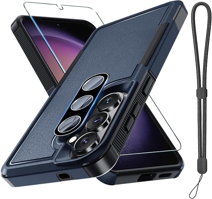 for Samsung Galaxy S26+ Plus Case with Screen Protector+Camera Lens Cover,Military Grade Heavy Duty Shockproof Phone Cover with Wrist Lanyard Strap for Samsung S26Plus,Navy Blue