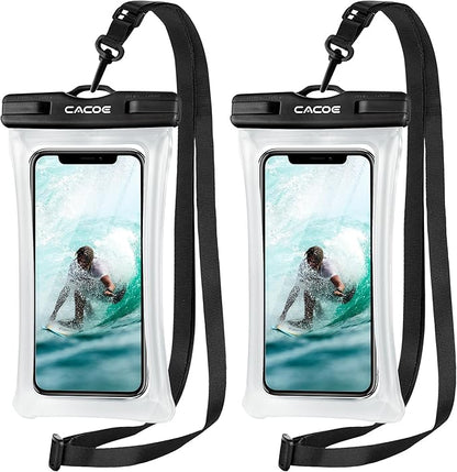 CACOE [Floatable] Floating Universal Waterproof Phone case 2 Pcs-Up to 7.0",Phone Pouch with Adjustable Neck Lanyard,IPX8 Cellphone Dry Bags for Vacation Water Activities（Black+Black-#2）