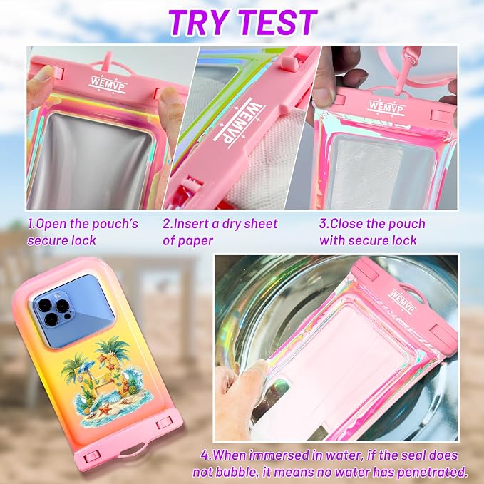 Personalized Initial Waterproof Phone Pouch Case - IPX8 Cellphone Dry Bag with Lanyard for iPhone 16/15/14/13/12 Pro Max (6.1–6.9"), Beach & Cruise Ship Essentials with Monogrammed Design (Pink, H)