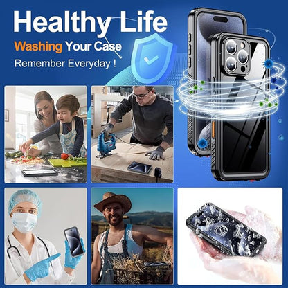 Hualele for iPhone 16 Pro Case Waterproof, [12FT Military-Grade Drop Protection] [IP68 Water Resistance] Full Body Heavy Duty Rugged 360 Protective iPhone 16 Pro Case 6.3 Inch Black