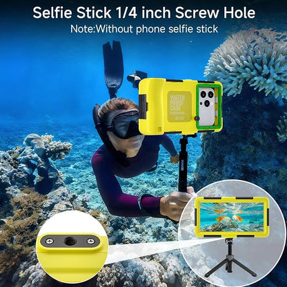 Underwater Phone Case for Snorkeling, [50ft/15M] Professional Deep Diving Waterproof Phone Case for iPhone 17-7 Pro/Pro Max/Plus/Mini, 16/17E, SE 2/3, Galaxy S10-S25 Plus/Ultra, A21-A56 [Yellow]