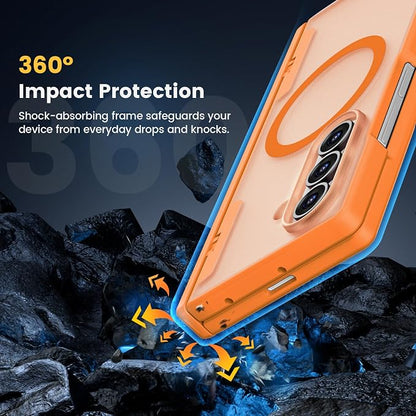 Caka Magnetic for Samsung Galaxy Z Fold 8 Ultra Case with Hinge Protection | Compatible with MagSafe, Built-in Outer Screen Protector, Hinge Guard, Translucent Matte Back, 360° Hybrid Drop Defense