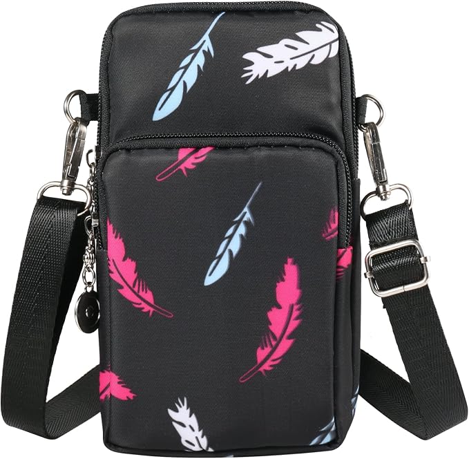 Cell Phone Armband Bag Purse with Crossover Body Shoulder Strap for Samsung Galaxy Z Fold 3 S22 Ultra S21 FE A03S A12 A32 5G A42 5G A52 5G A72 XCover Pro, Moto E G Pure Play G9 Power Pixel 6 (Feather)