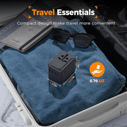 TESSAN Universal Travel Adapter, GaN 65W, Black | International Power Adapter, 5 USB Ports (3 USB C), Worldwide Plug Adaptor