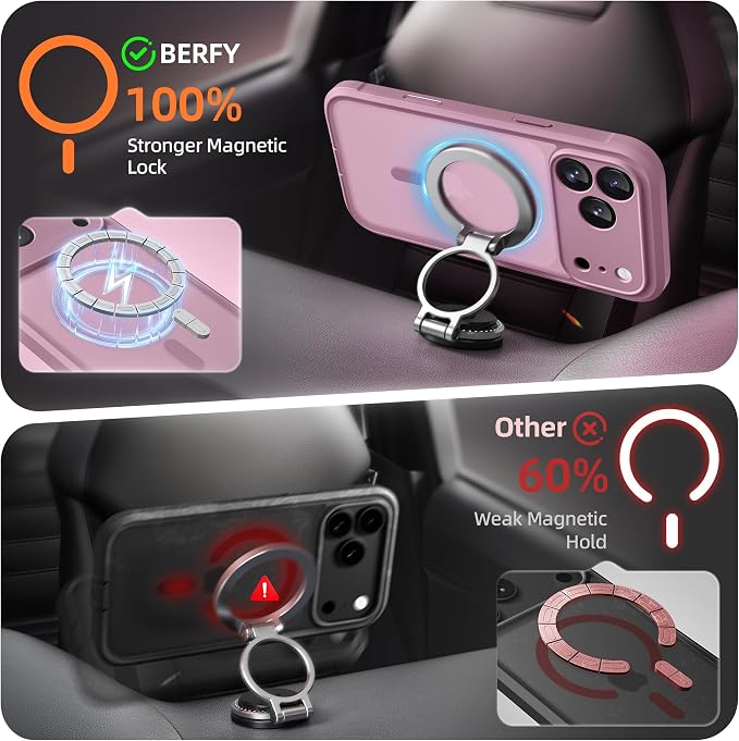 BERFY for iPhone 17 Pro Max Case, Compatible with MagSafe, Built-in Glass Screen Protector, Camera Protection, Shockproof Full Body Phone case 6.9", Translucent Palevioletred