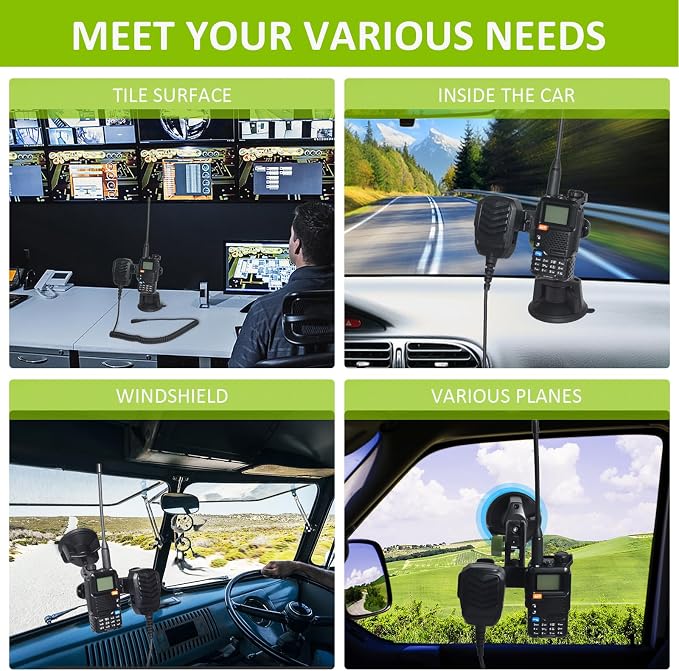 HYS Heavy Duty Radio&Remote Speaker Mic Suction Cup Mount for Radio W/Round Knob&Belt Clip - 3.54in Suction Mount, Quick Install Car Boat Windshield Window Mount for SDS100 BCD436HP XPR7550 APX6000