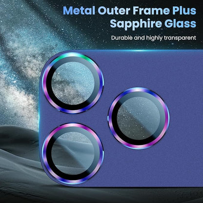 Uyiton for iPhone 17 Pro Max Camera Lens Protector, Not Easy to Break [Strong Adsorption][Case-Friendly] Metal Tempered Glass Rear Camera Screen Cover, Colorful Blue