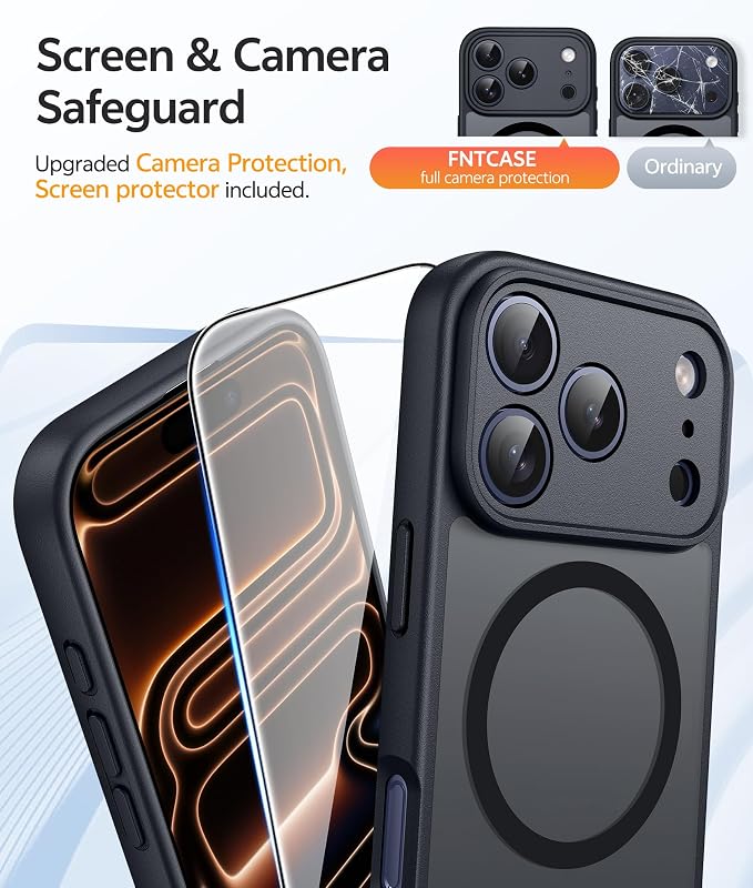 FNTCASE for iPhone 17 Pro Max Case: [Compatible with Magsafe] Translucent Matte Cases with [Full Camera Protection] [Screen Protector] Military Grade Shockproof Protective Phone Cover - Black Circle