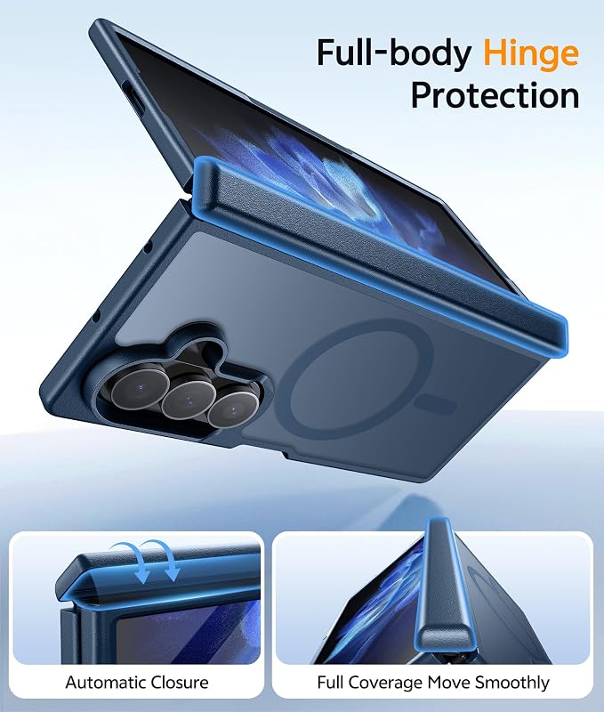 FNTCASE for Samsung Galaxy Z Fold 8 Ultra / Z Fold 7 Case, Fit for Magsafe | Hinge Protection, Screen Protector, Translucent Matte, 14FT Military Grade Drop Proof, Protective Phone Cover, Blue