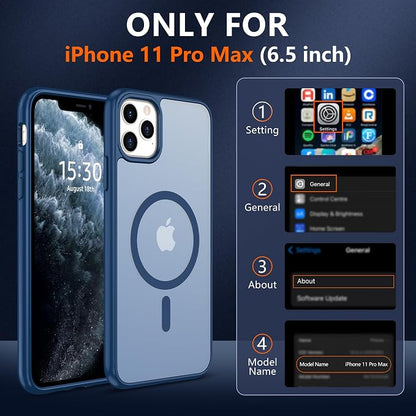 For iPhone 11 Pro Max Case [Compatible with Magsafe] Translucent Matte Magnetic Case with Screen Protector,SlimThin Shockproof Military Grade Drop Protection Cover for iPhone 11 ProMax-Dark blue