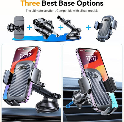 Car Phone Holder Mount【Window + Vent +Dash】Windshield Phone Mount for Car【360°Rotation】Suction Cup Phone Mount for Truck Stand Phone Holder Camera Mount for iPhone Comfortable Natural Video Recording