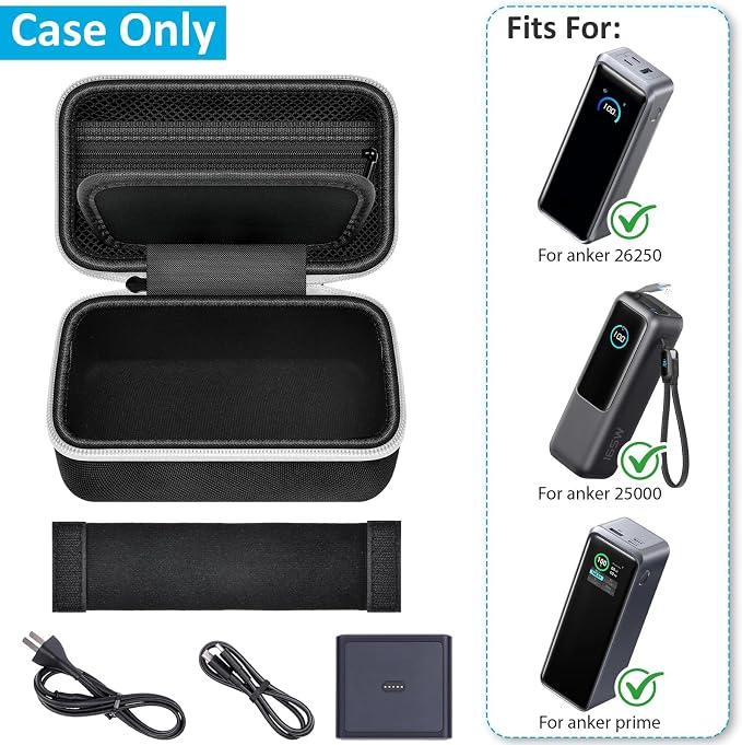 Power Bank Case Compatible with Anker Prime Power Bank 26250 (300w)/ 27650/ 25000/ 24000mAh(737) Power Banks, Storage Organizer for 100W Charging Base, Cable for Business Travel Outdoor Use (Box Only)