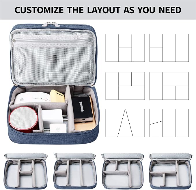 mygreen Electronic Accessories Organizer Bag, Waterproof Double Layer Travel Storage Case with Adjustable Padded Dividers, Portable Hard Pouch for Cables, Charger, Power Bank, Phone, Hard Drive Blue