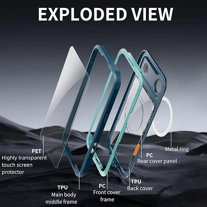 Losin Compatible with iPhone 17 Air Waterproof Case, [Compatible with MagSafe] [Built-in Screen Protector], Full Body Protection Military Grade Shockproof Case, Teal