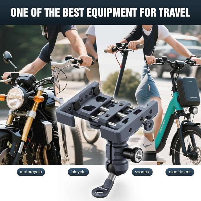 Shock-Absorbing Phone Clip Kit, for 8-10mm Screw/Mirror Install, Anti-Theft Double Socket Arm and 25mm Ball Top and Base, Suitable for Width of 2.56-3.74" Smartphone (KPS-17)