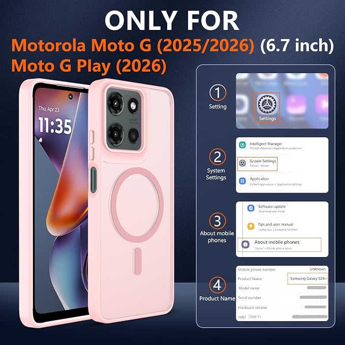For Motorola Moto G 2025/2026 Case & Moto G PIay 2026 Case[Compatible with Magsafe] Translucent Matte Magnetic,Slim Thin Duty Shockproof with Screen Protector for Moto G 5g 2025/2026 & GPIay 2026-Pink