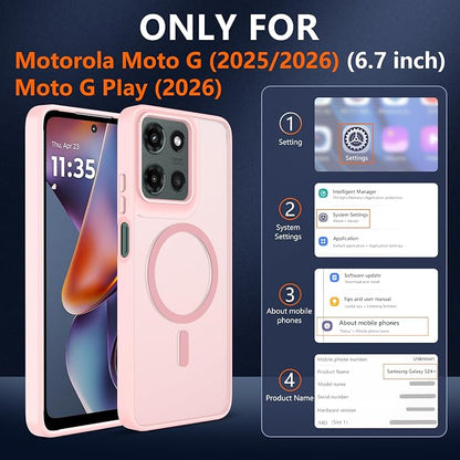 For Motorola Moto G 2025/2026 Case & Moto G PIay 2026 Case[Compatible with Magsafe] Translucent Matte Magnetic,Slim Thin Duty Shockproof with Screen Protector for Moto G 5g 2025/2026 & GPIay 2026-Pink