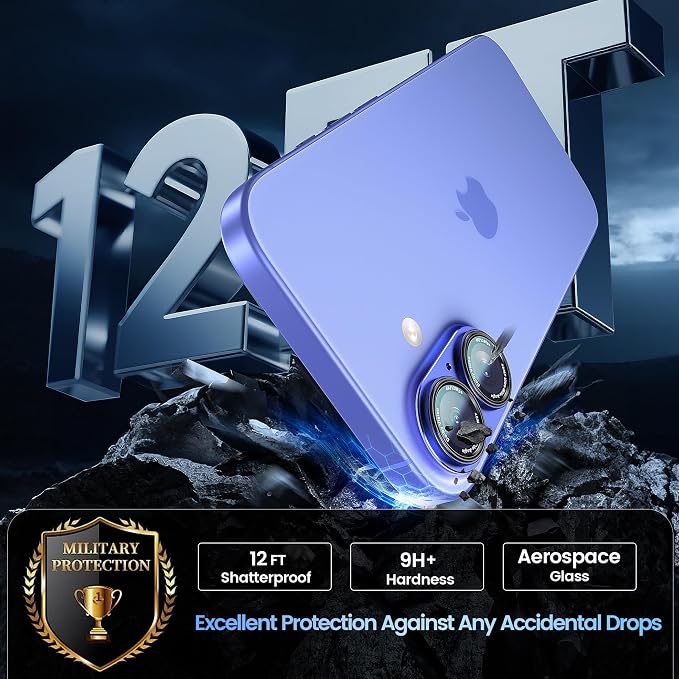 CACOE Camera Lens Protector for iPhone 16/16 Plus/17 - Metal Frame Tempered Glass Cover, [Anti-Scratch] [Drop-Proof][Strong-Adhesion] Camera Screen Cover(Cyan)