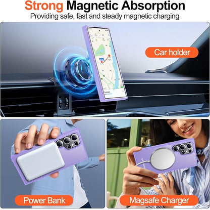 MOZOTER for Samsung Galaxy S24 Ultra Case,[Compatible with MagSafe] Purple | [12Ft Military Dropproof][2*Screen Protector]Translucent Anti-Slip Back Slim Shockproof Case for S24 Ultra-Purple