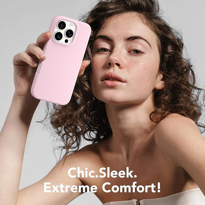 GONEZ Magnetic for iPhone 16 Pro Case, Compatible with MagSafe, [Screen Protector + Camera Lens Protector], Silicone Shockproof Anti-Scratch Protective Phone Case 6.3 inch, Pastel Pink