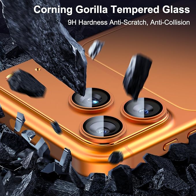 Esanik Upgrade 2 Pack for iPhone 17 Pro Camera Lens Protector, Aluminum Alloy Metal matte Case Tempered Glass Camera Screen Cover, Scratch Resistant Case Friendly (Orange)