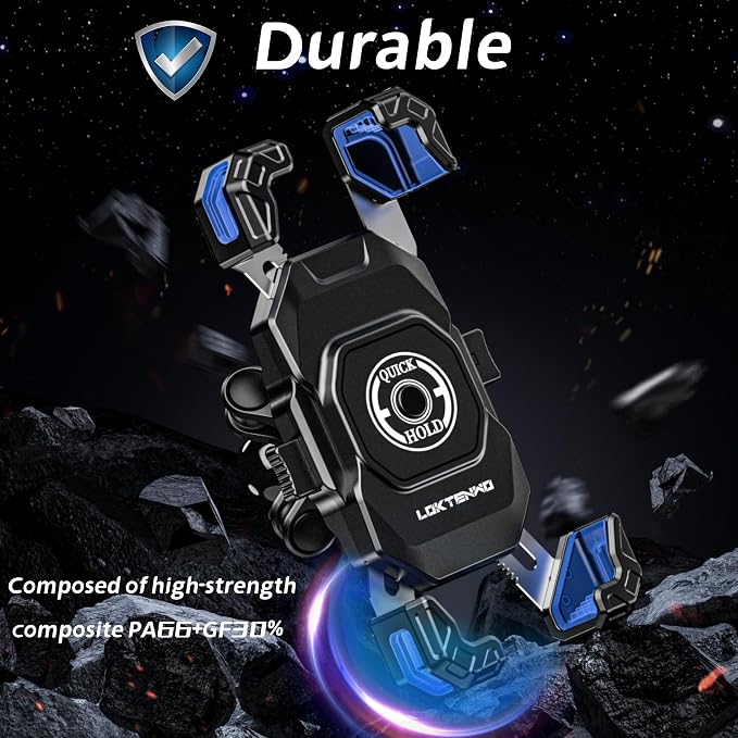 LOKTENWO Anti-Theft UTV Phone Mount with Vibration Dampener, Adjustable UTV Cellphone Holder Fit on 1.5''/1.65''/1.75''/1.85'' Roll Cage Bar, for 5.4''-7'' Smartphone