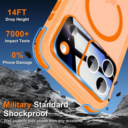 WIFORT for iPhone 17 Pro Waterproof Case, [Fit for Magsafe] with Sapphire Lens & Screen Protector, IP68 Full Body 15FT Military Shockproof, Magnetic Frosted Phone Cover with Lanyard, 6.3" Orange