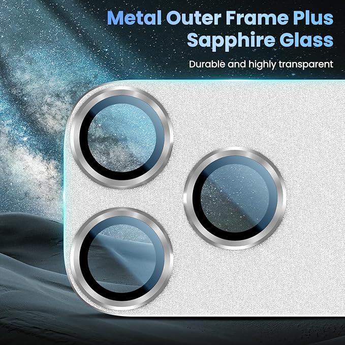 Uyiton Compatible with iPhone 17 Pro Max Camera Lens Protector - [Not Easy to Break][Strong Adsorption][Case-Friendly] Metal Tempered Glass Rear Camera Screen Cover - Silver, 2 Packs