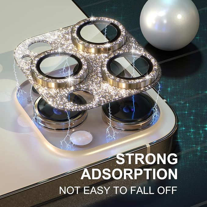 Choiche for iPhone 14 Pro/iPhone 14 Pro Max Camera Lens Protector, Bling Camera Cover with 9H Tempered Glass Lens Screen Protector Metal Ring Decoration Accessories (Glitter-Gold)