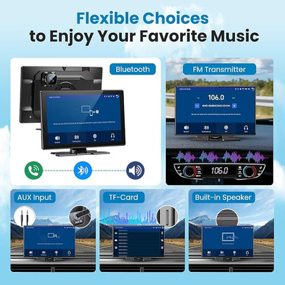 Portable A pple Carplay Screen for Car, 11.3" Extra Large Wireless Car Play & Android Auto Screen for Car, Car Stereo with 4K Dash Cam, App View, Backup Camera,GPS,Mirror Link,FM, Voice Control