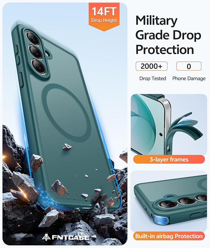 FNTCASE for Samsung Galaxy S26 Case: [Fit for Magsafe] [Full Camera Protection & Screen Protector] Translucent Matte Military Grade - Shockproof Protective Phone Cover for Samsung S 26 - Sage Green